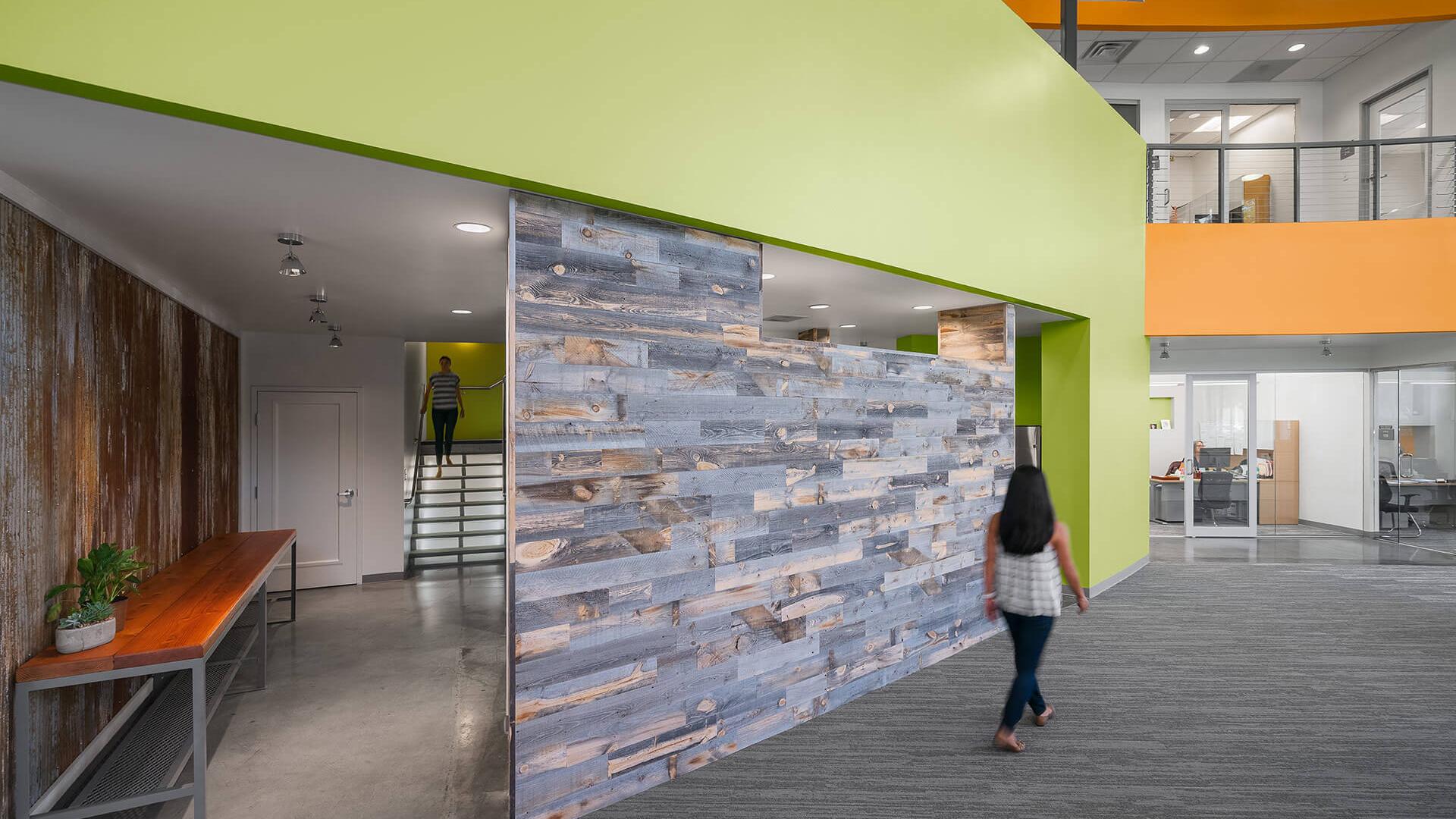 Reclaimed wood and other sustainable finishes throughout