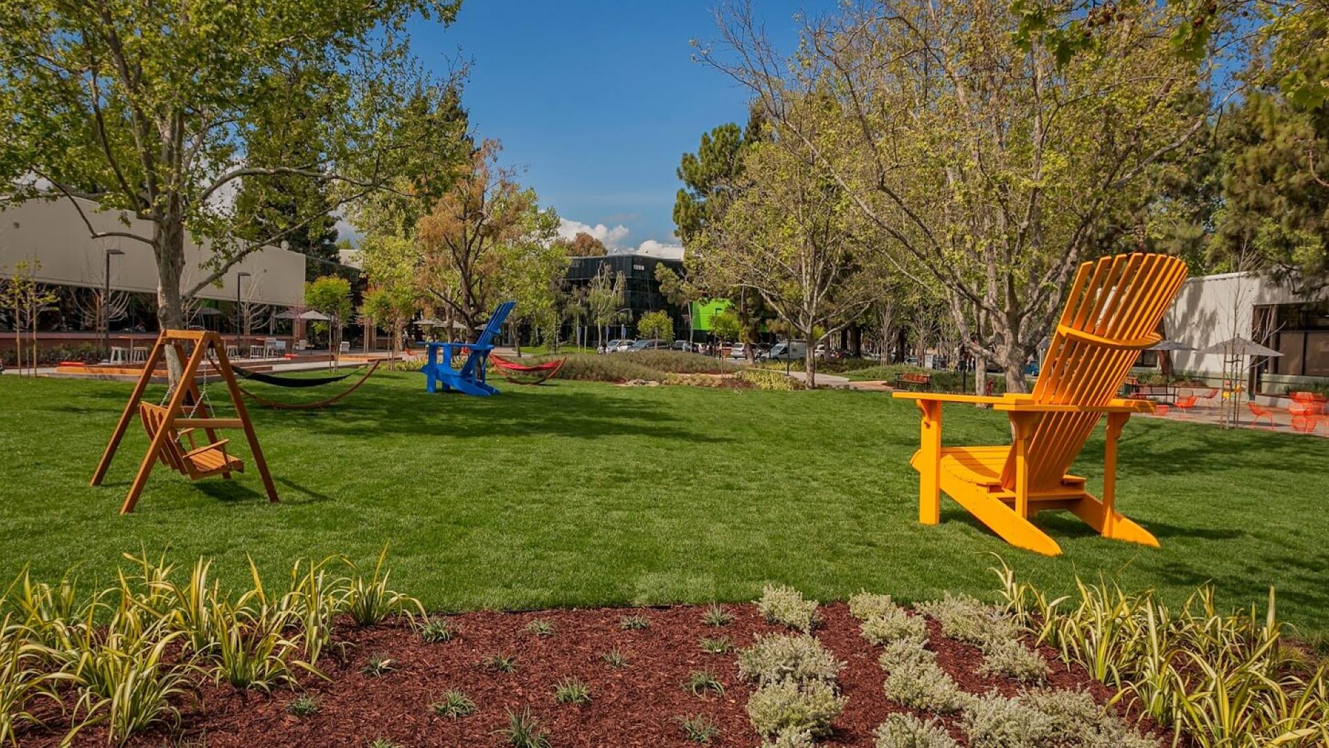 Campus green large colorful lounge chairs