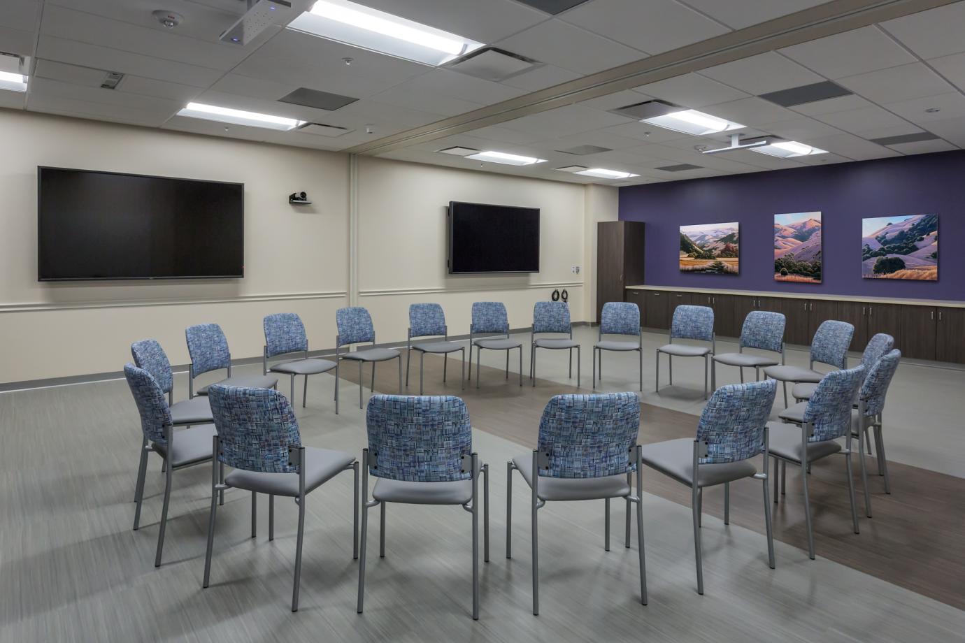 Group Therapy rooms offer flexibility and technology to facilitate comfort and communication