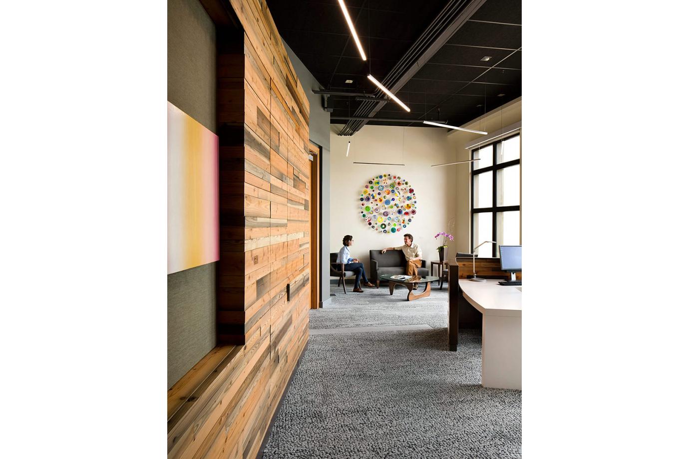 Reclaimed wood from the San Francisco Transbay terminal was selected for it's rich petina, unique story and sustainable qualities.