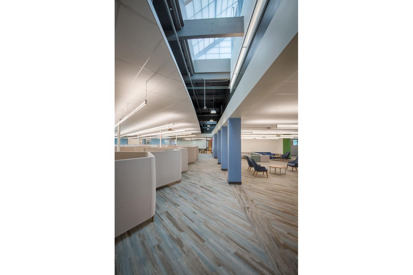 Skylights with light monitors supply diffuse natural light and natural ventilation